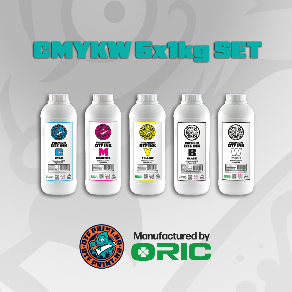 DTF Premium pigmentna boja za inkjet printere - CMYK + W Set 5x1l