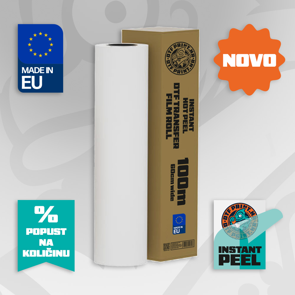 DTF transfer folija, 60cm širina, 100m dužina, instant peel, Made in EU